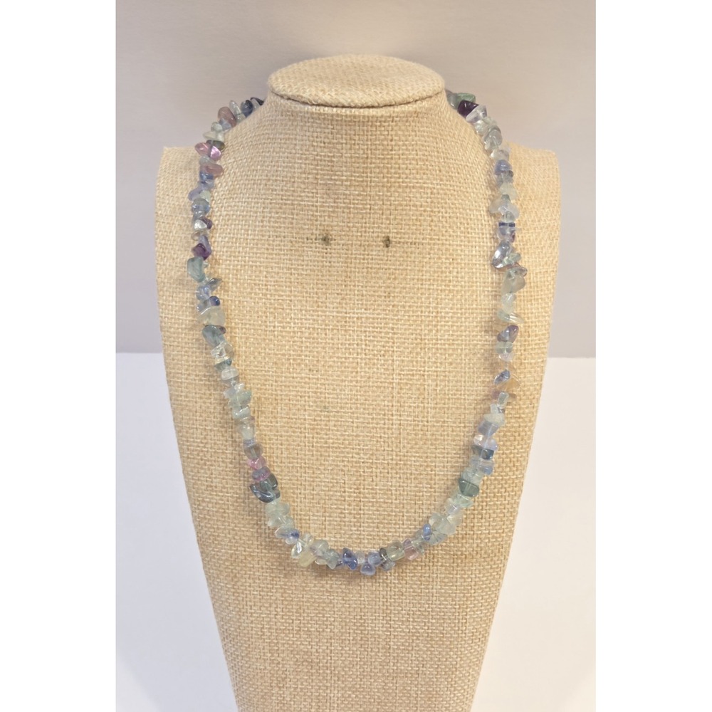 Sisters Blue Fluorite Stone Bead & Sterling Silver Necklace Toggle Clasp 18"